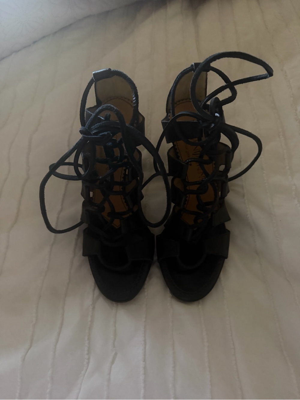 Yves Saint Laurent Black Suede Strappy Sandals with Tan Insole - Picture 2 of 6